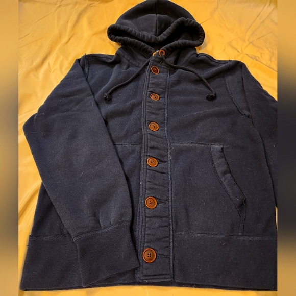 Button-up navy blue hoodie sweater - Picture 4 of 4